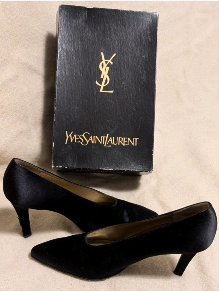Vintage Yves Saint Laurent Gala Black Satin Women's Heels Size 7m Italy